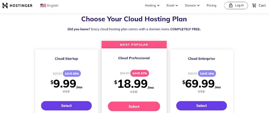 hostinger cloud hosting plans