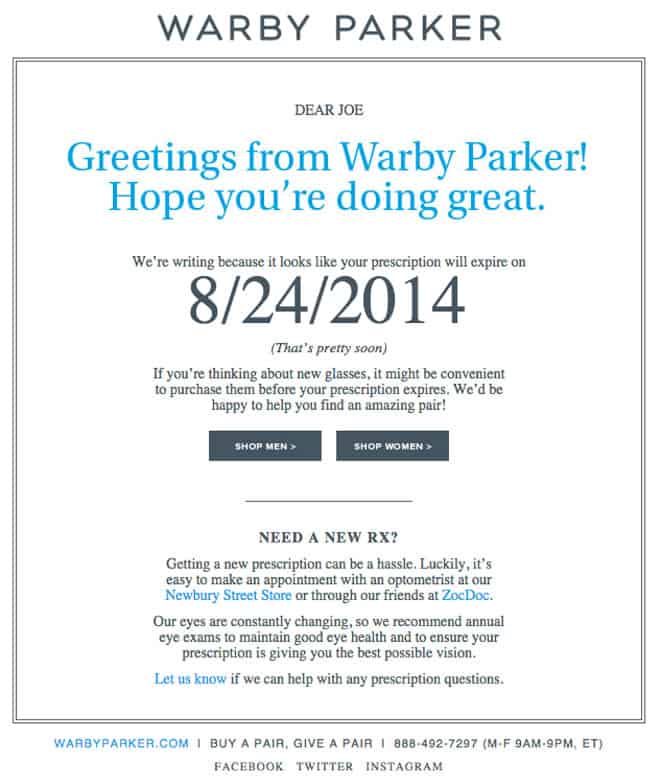 best email marketing campaign examples warby parker